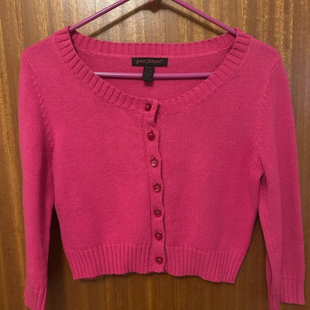 Betsey Johnson Pink Marilyn Monroe Cropped Cardigan Sweater Y2K